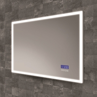 Rectangular LED Bathroom Mirror with Demister Digital Display Bluetooth Shaver Socket 800 x 600mm- HiB Globe Plus 80