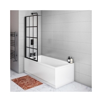 Rutland Single Ended Square Bath with Front Panel & Black Grid Screen - Left Hand 1500 x 700