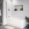 Single Ended Shower Bath with Front Panel & Hinged Chrome Bath Screen with Towel Rail 1700 x 700mm - Rutland