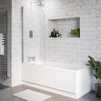 Single Ended Shower Bath with Front Panel & Hinged Chrome Bath Screen with Towel Rail 1800 x 700mm - Rutland