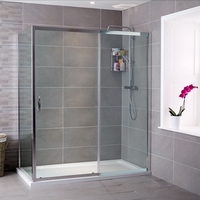 Sliding Door Shower Enclosure 1100 x 900mm - 8mm Glass - Aquafloe Iris Range