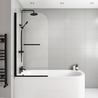 Taurus Hinged 1450mm 6mm Matt Black Bath Screen with Towel Rail