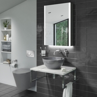 Verona Matt Grey Rimless Wall Hung Toilet and Countertop Basin Suite with White Vanity Shelf