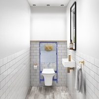 Wall Hung Rimless Toilet with Soft Close Seat Frame Cistern and Brass Flush - Santiago