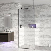 Wet Room Shower Screen with Ceiling Support Bar 745mm Black - Live Your Colour