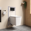 White Square Wall Hung Rimless Toilet with Soft Close Seat Cistern Frame and Black Flush - Augusta