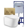 White Wall Hung Toilet with Soft Close Seat Frame Cistern and Brass Flush- Newport