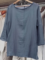 Blue Solid 3/4 Sleeve Causal Tops