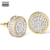Sterling Silver 14K Gold/White Gold Round Iced Stud Mens Earrings KRKC,  14K Gold
