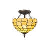 2 Georgia Light Semi Flush With 30cm Tiffany Shade - Beige & Clear Crystal & Aged Antique Brass