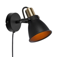 Alton Wall Spotlight with Plug - Black