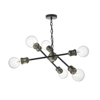 Dar Brigade 6 Arm Ceiling Pendant Light - Black