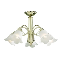 Dar Doublet 5 Light Glass Semi-Flush Ceiling Light - Polished Brass