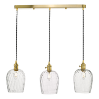 Dar Hadano Dimpled Glass 3 Light Bar Ceiling Pendant - Natural Brass