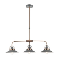 Dar Liden 3 Light Ceiling Bar Pendant - Graphite & Copper