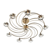 Dar Luther 10 Light Crystal Semi-Flush Ceiling Light - Antique Brass