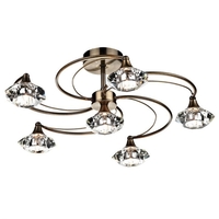 Dar Luther 6 Arm Semi-Flush Ceiling Light - Antique Brass