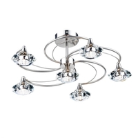 Dar Luther 6 Arm Semi-Flush Ceiling Light - Satin Chrome