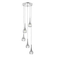 Dar Lyall 5 Light Glass Cascade Ceiling Pendant - Polished Chrome