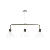 Dar Ray 3 Light Bar Ceiling Pendant - Antique Brass