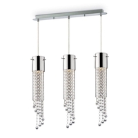 Droplet Crystal 3 Light Bar Ceiling Pendant - Polished Chrome