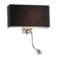 Hotel Wall Light with LED Reading Light - Black