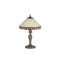 Jeffrey 1 Light Curved Table Lamp With 30cm Tiffany Shade - Amber & Cream & Crystal & Aged Antique Brass