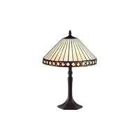 Jeffrey 1 Light Octagonal Table Lamp With 30cm Tiffany Shade - Amber & Cream & Crystal & Aged Antique Brass