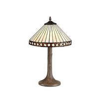 Jeffrey 1 Light Tree Like Table Lamp With 30cm Tiffany Shade - Amber & Cream & Crystal & Aged Antique Brass