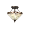 Jeffrey 2 Light Semi Flush With 30cm Tiffany Shade - Amber & Cream & Crystal & Aged Antique Brass