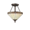 Jeffrey 3 Light Semi Flush With 30cm Tiffany Shade - Amber & Cream & Crystal & Aged Antique Brass