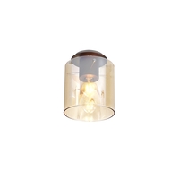 Jene 1 Light Round Ceiling Flush - Mocha with Amber Glass