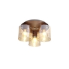 Jene 3 Light Round Ceiling Flush - Mocha with Amber Glass