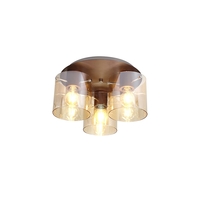 Jene 3 Light Round Ceiling Flush - Mocha with Amber Glass