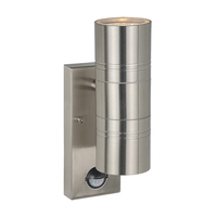 Lucide Arne LED Outdoor Up & Down Wall Light with PIR Sensor - Satin Chrome