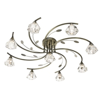 Searchlight Sierra 9 Arm Flush Ceiling Light - Antique Brass