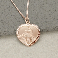 9ct Rose Gold Diamond Cut Heart St Christopher Pendant With Optional Engraving and Chain