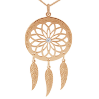 9ct Rose Gold Dream Catcher and Feathers Necklace With Crystal