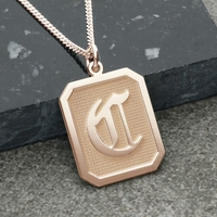 9ct Rose Gold Plated 3D Gothic Initial Tag Necklace With Optional Engraving