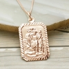 9ct Rose Gold Plated Diamond Cut Large Rectangle St Christopher Pendant With Optional Engraving and Chain