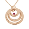 9ct Rose Gold Plated Engraved Triple Disc Personalised Family Necklace With Ruby & Optional Chain