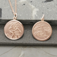 9ct Rose Gold Plated Round Reversible St Christopher Pendant With Optional Chain