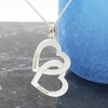 9ct Solid White Gold Engraved Vertical Double Heart Pendant & Optional Chain
