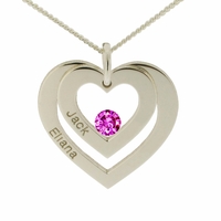 9ct White Gold Double Heart Personalised Necklace With Crystal