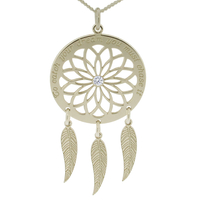 9ct White Gold Dream Catcher and Feathers Necklace With Crystal