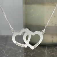 9ct White Gold Engraved Horizontal Double Heart Pendant & Optional Chain