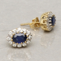 9ct Yellow Gold 0.9ct Oval Sapphire & Diamond Cluster Earrings