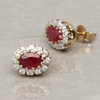 9ct Yellow Gold 1.2ct Oval Ruby & Diamond Cluster Earrings