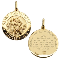 9ct Yellow Gold 21mm 3D St Christopher Pendant With Travellers Prayer Optional Engraving and Chain