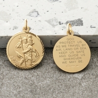 9ct Yellow Gold Diamond Cut 20mm St Christopher Pendant With Travellers Prayer and Optional Chain